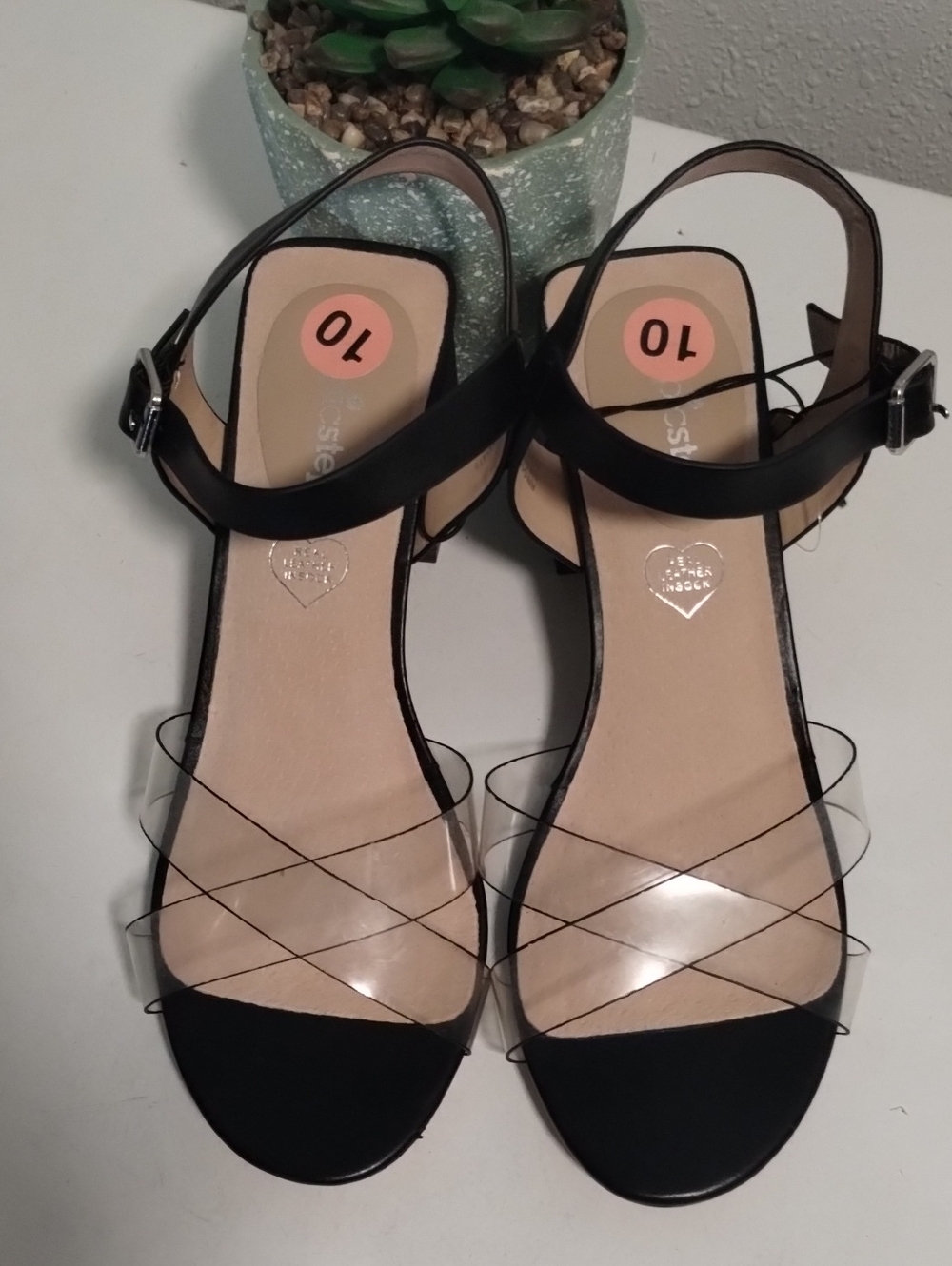 Women's Black Sandals with Clear Cross Straps — Comfortable Ankle Buckle
